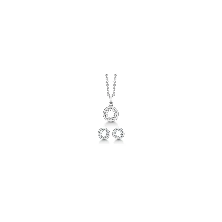 Støvring Design runt set med örhängen och halsband i rhodinerat silver vit zirkon