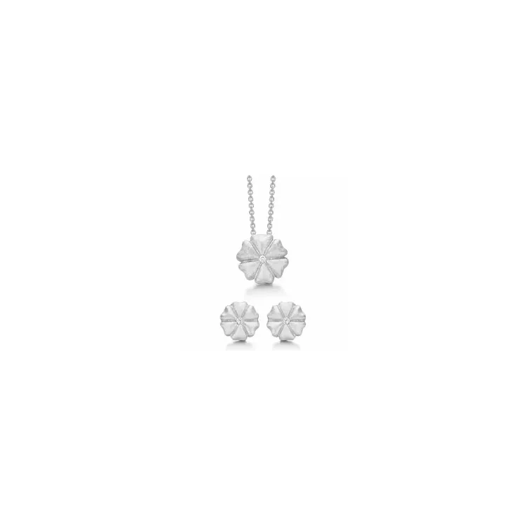 Støvring Design blomma smycke set i rhodinerat silver vita zirkoner