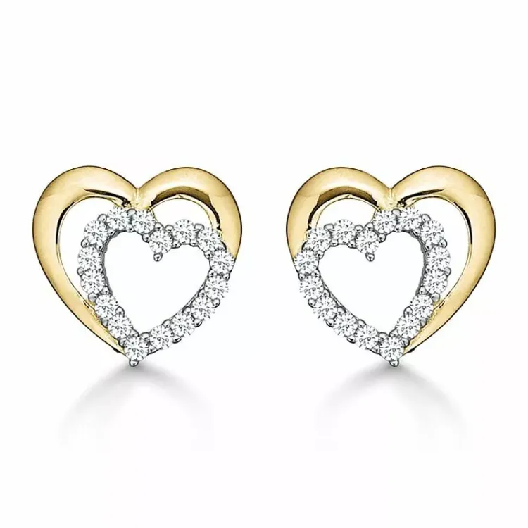 Støvring Design hjärta örhängen i 14 karat guld vit zirkon
