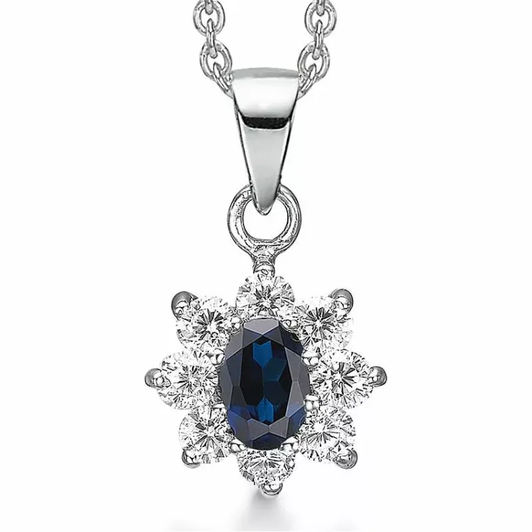 elegant Støvring Design halskedja med berlocker i silver vit zirkon blå syntetisk safir