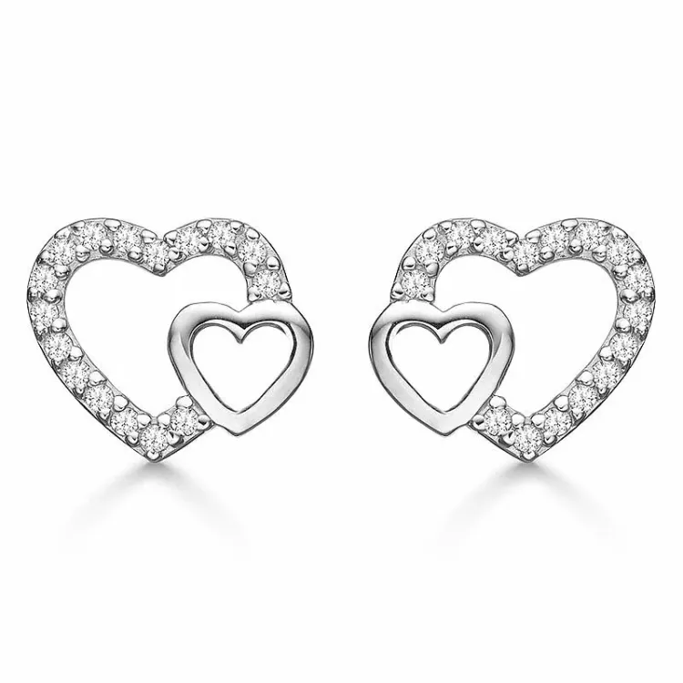 dubbel Støvring Design hjärta örhängen i silver vit zirkon