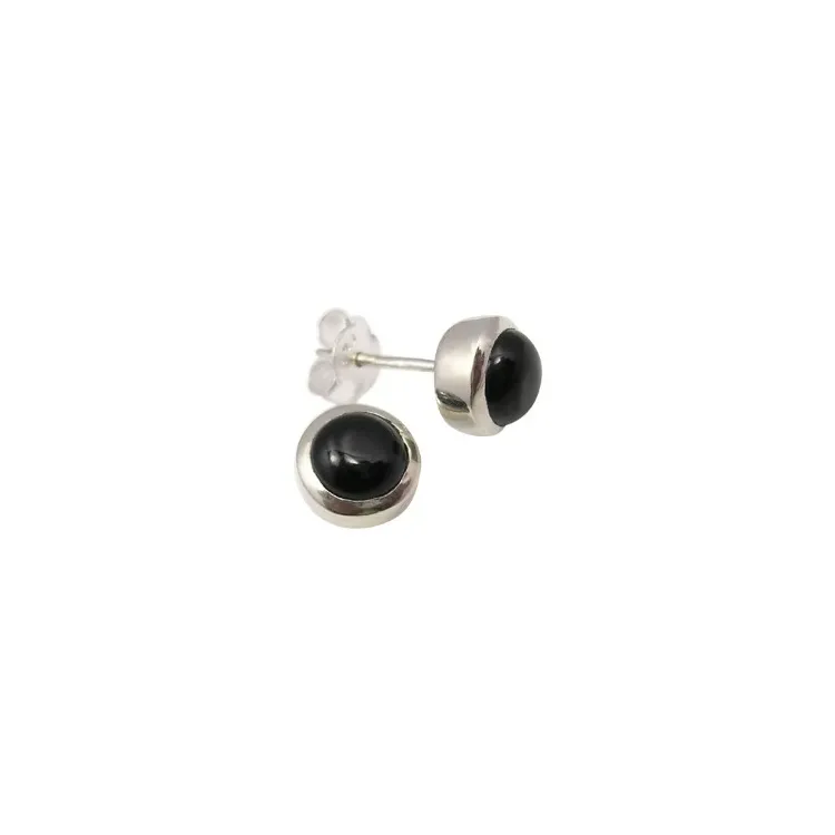 Runda svarta onyx örhängestift i silver