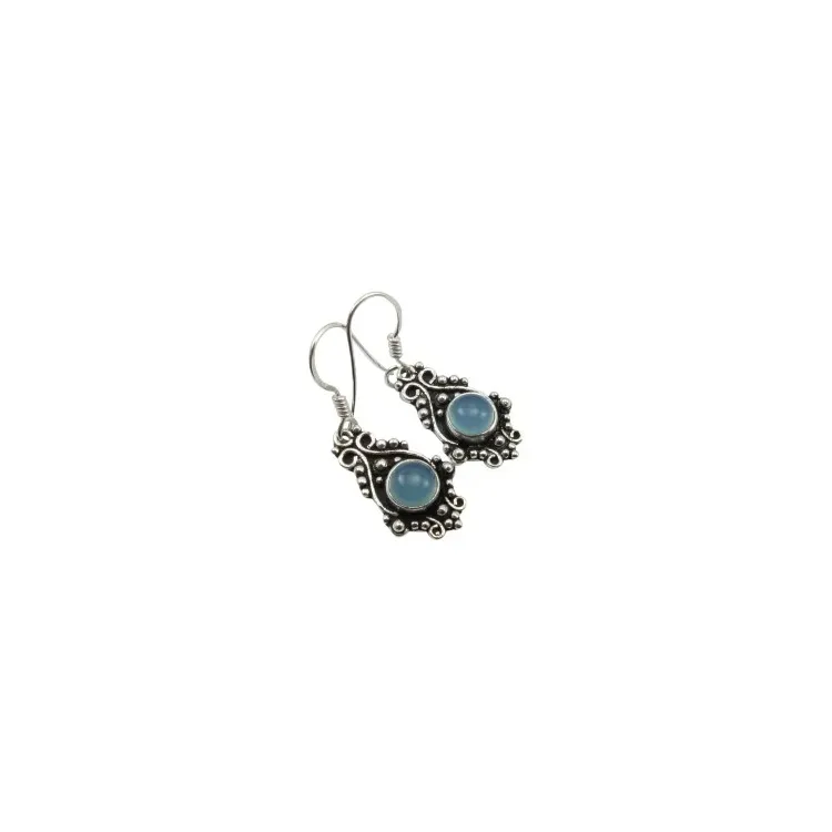 Hänga abstrakt blå örhängen i oxiderat sterlingsilver