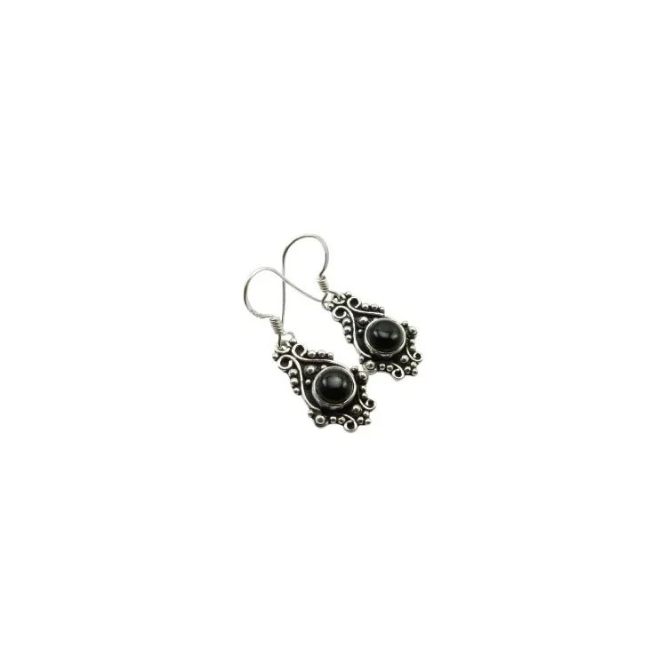 Abstrakt svarta onyx örhängen i oxiderat sterlingsilver