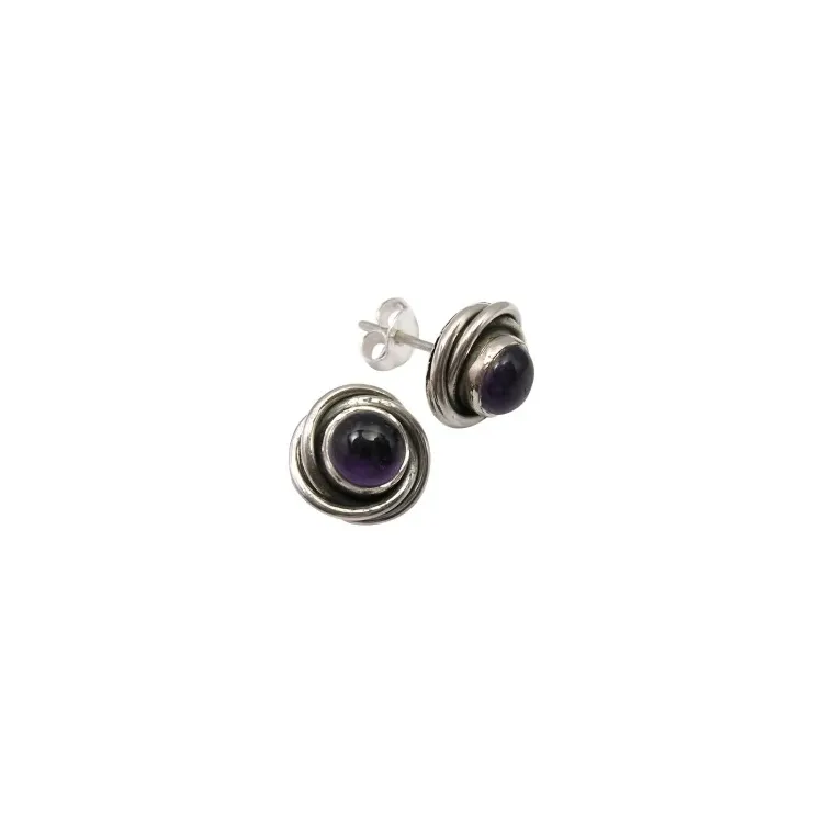Runda ametist örhängestift i oxiderat sterlingsilver