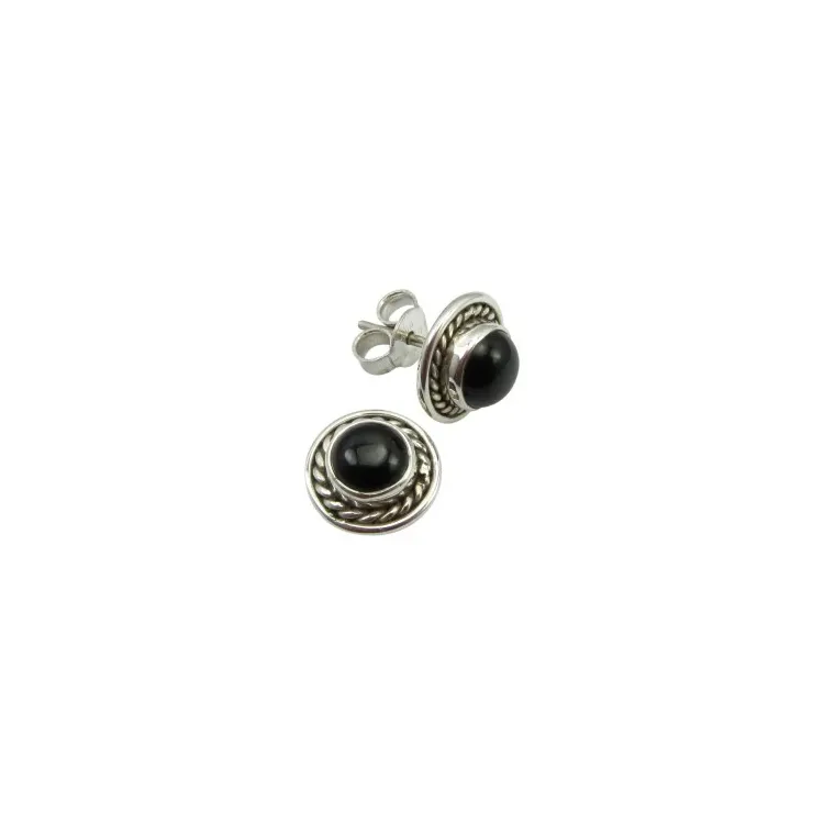 Runda onyxer örhängestift i oxiderat sterlingsilver