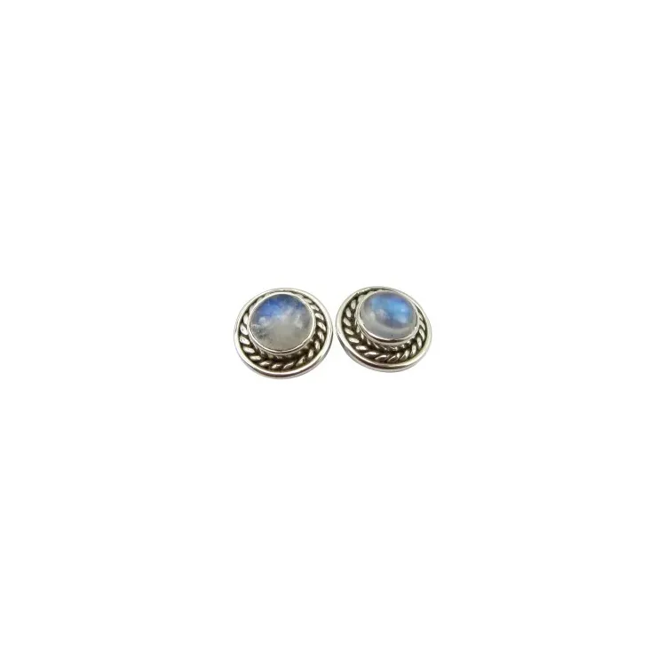 Runda vita månsten örhängestift i oxiderat sterlingsilver