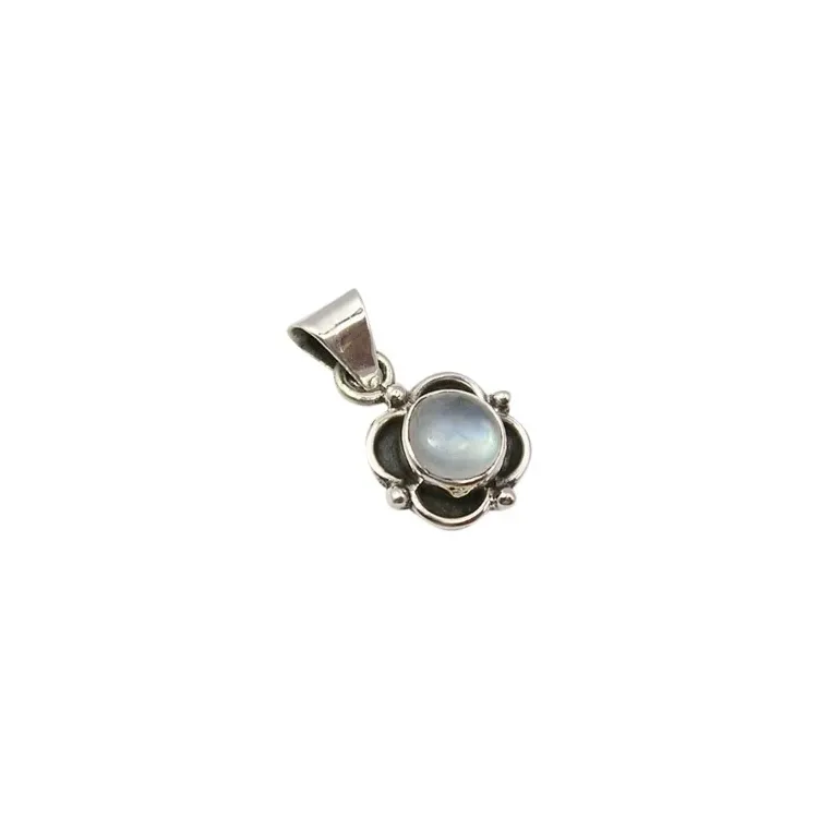 Vit månsten hängen i oxiderat sterlingsilver
