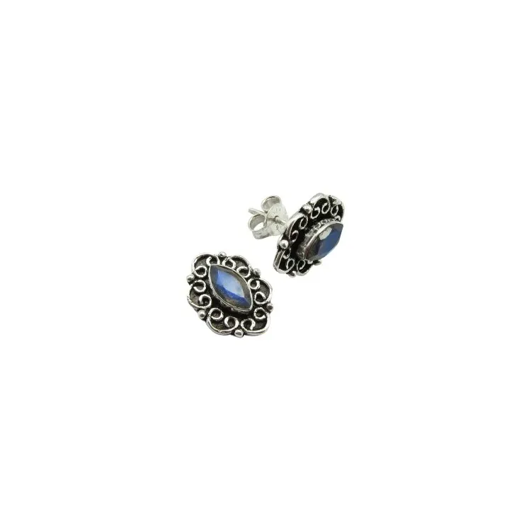 blå örhängen i oxiderat sterlingsilver