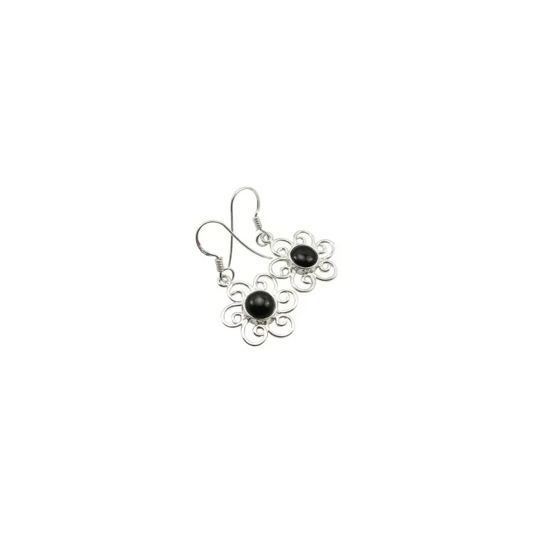 Blommor onyxer örhängen i silver