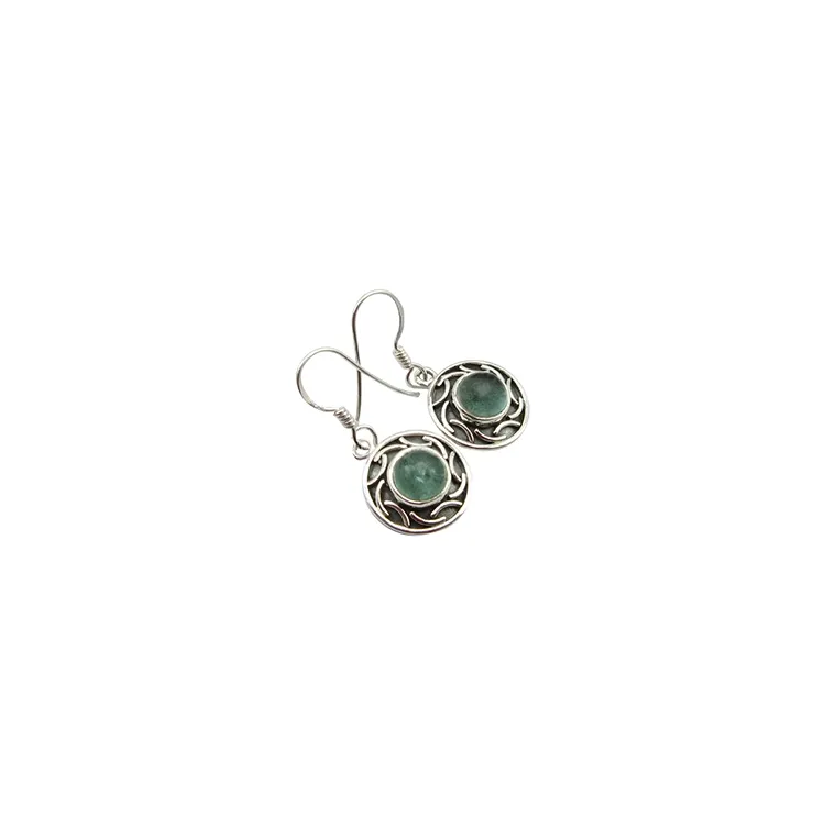 Runda blå örhängen i oxiderat sterlingsilver