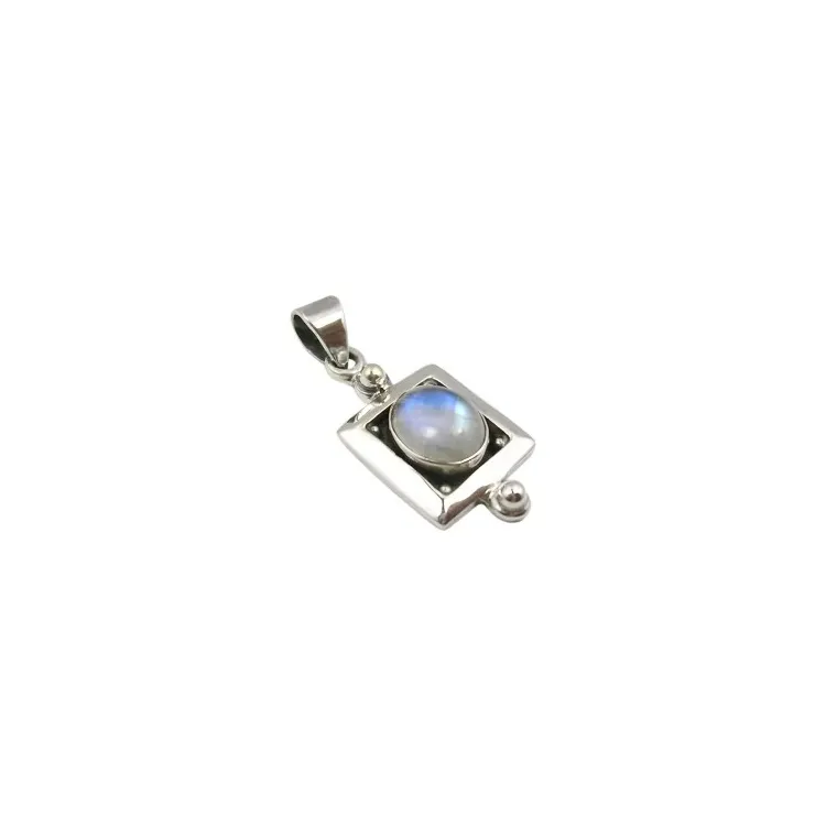 Fyrkantigt månsten hängen i oxiderat sterlingsilver