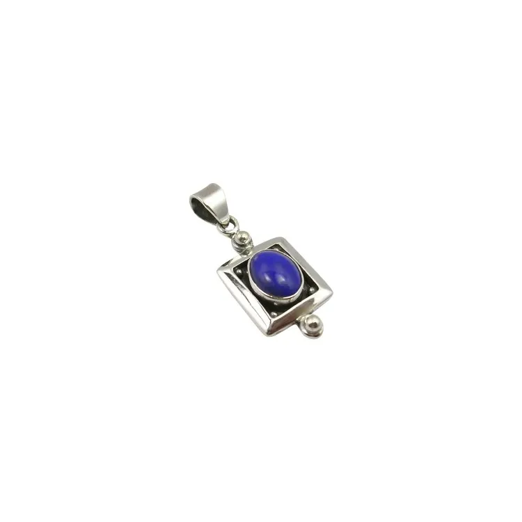 Fyrkantigt lapis lazuli hängen i oxiderat sterlingsilver