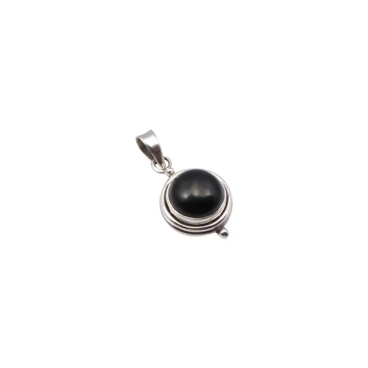 Runt onyx hängen i oxiderat sterlingsilver