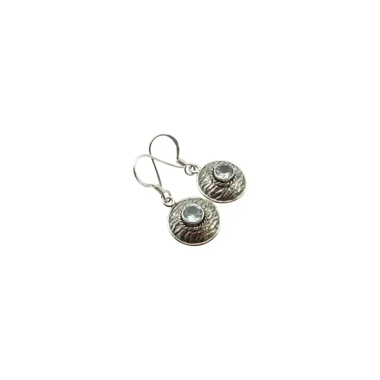 Billiga runda topas örhängen i oxiderat sterlingsilver