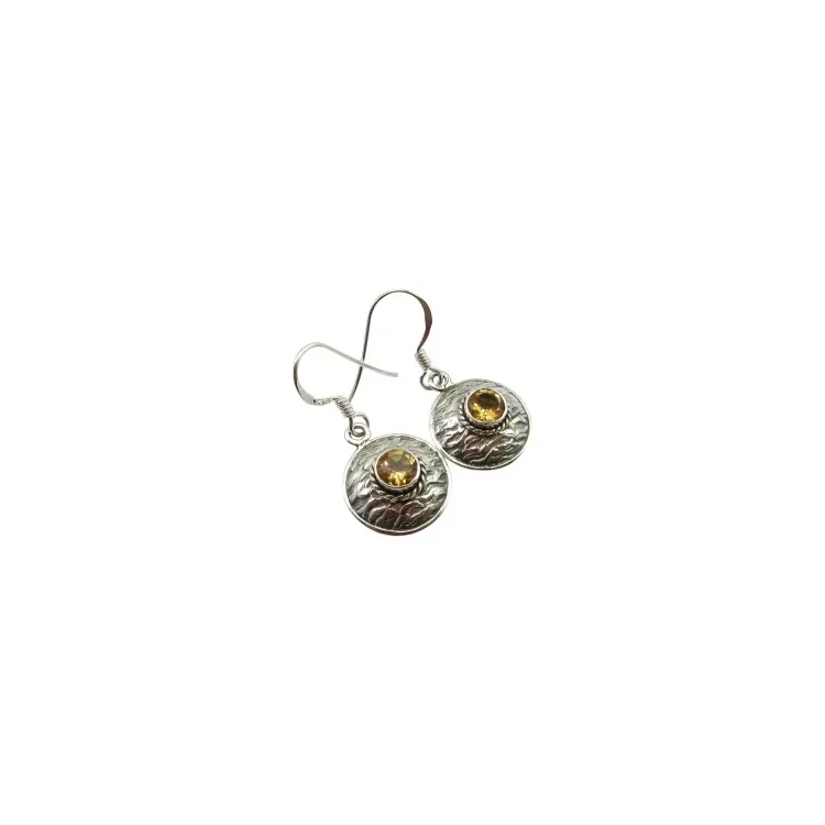 Runda citriner örhängen i oxiderat sterlingsilver