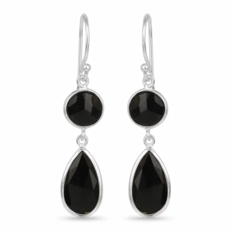 långa onyx örhängen i silver - Loom Stones