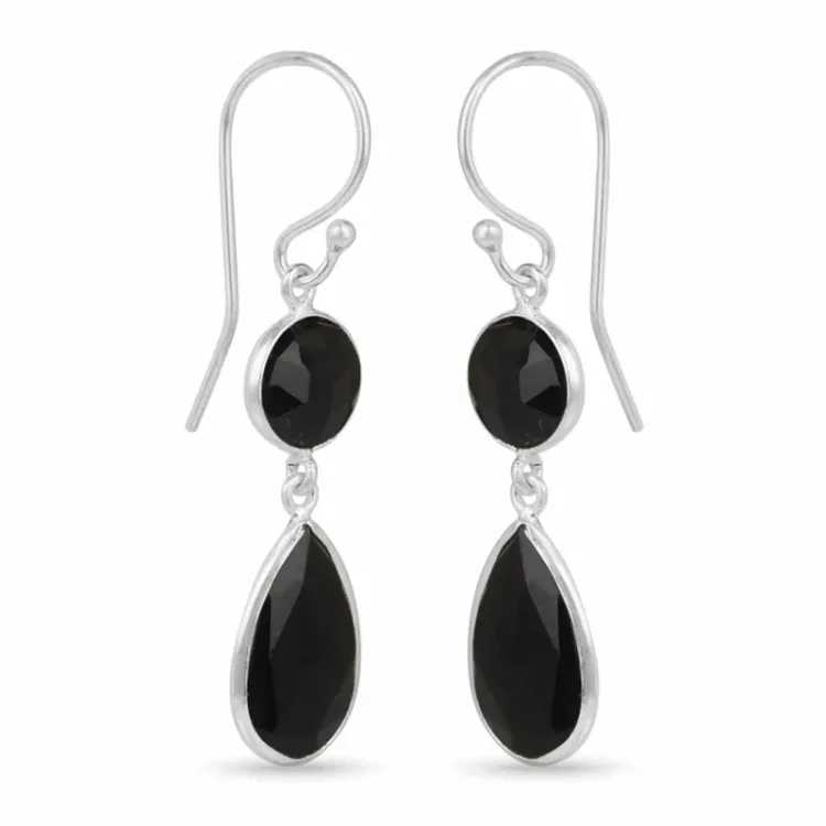 långa onyx örhängen i silver - Loom Stones
