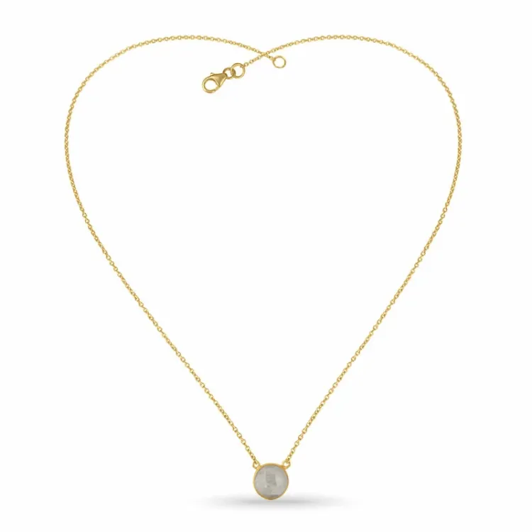 rund månsten halsband i förgyllt silver med hängen i förgyllt silver - Loom Stones