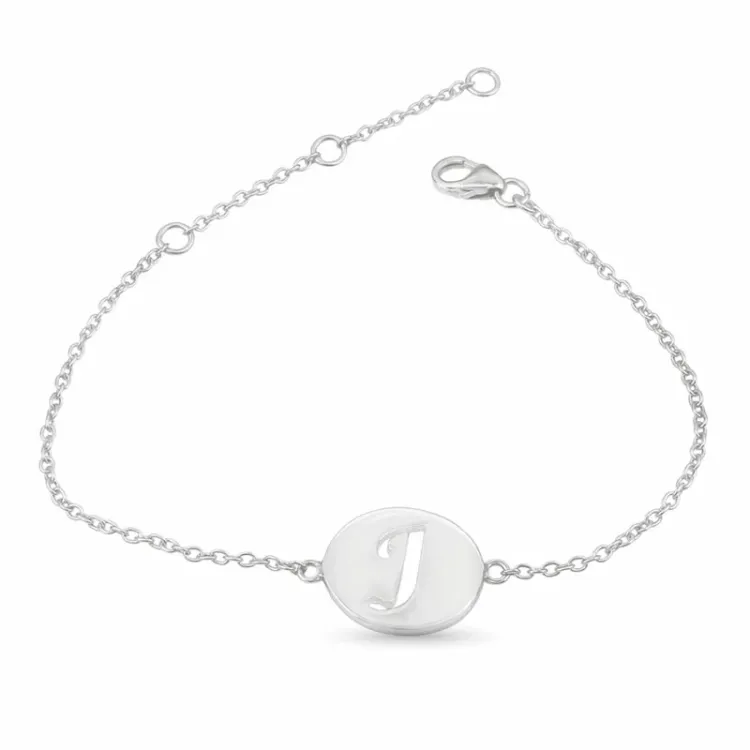bokstav j med repor armband i silver med hängen i silver