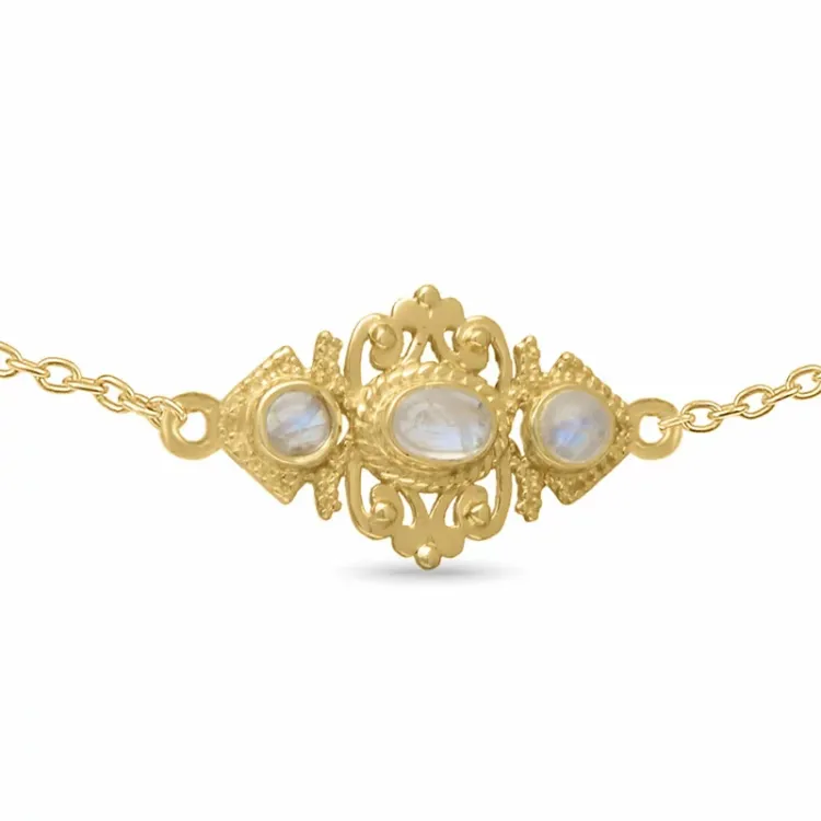 månsten armband i förgyllt silver med hängen i förgyllt silver - Loom Stones