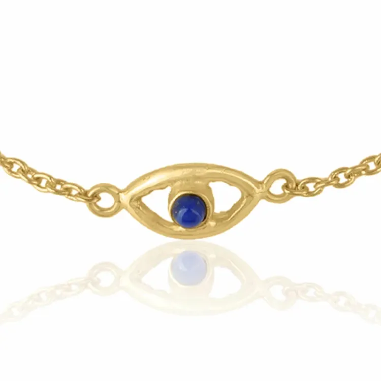 Kollektionsprov evil eye lapis lazuli armband i förgyllt silver med hängen i förgyllt silver