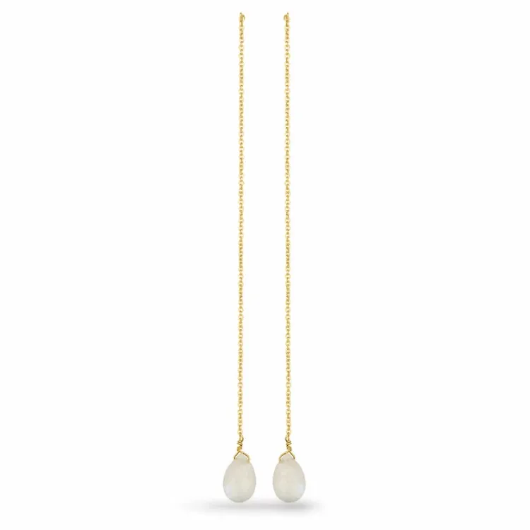 långa månsten örhängen i förgyllt silver - Loom Stones