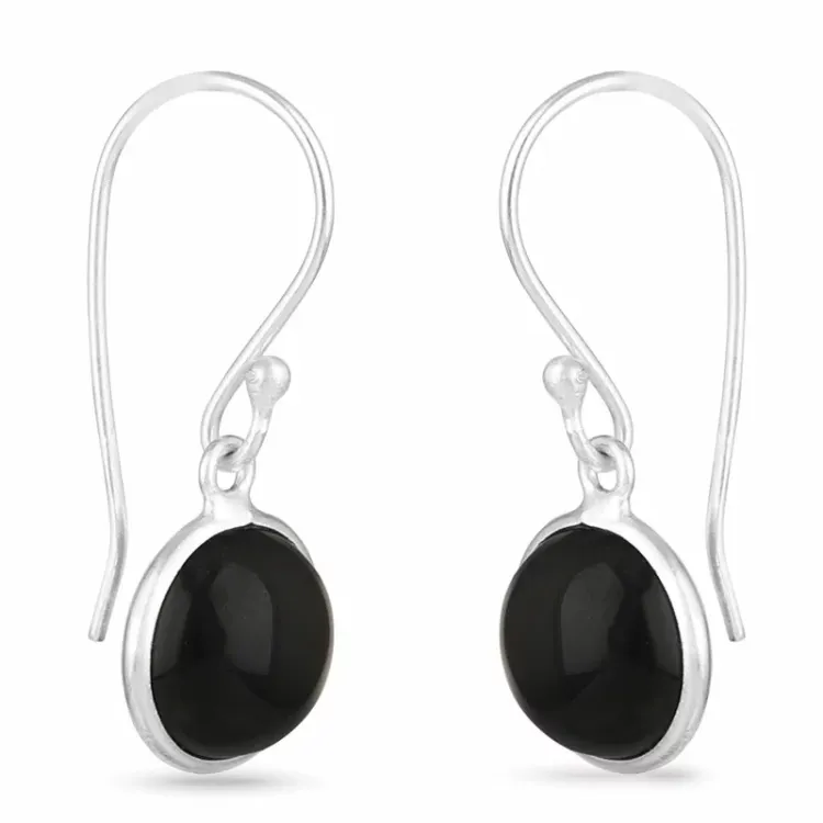 långa svarta onyxer örhängen i silver - Loom Stones