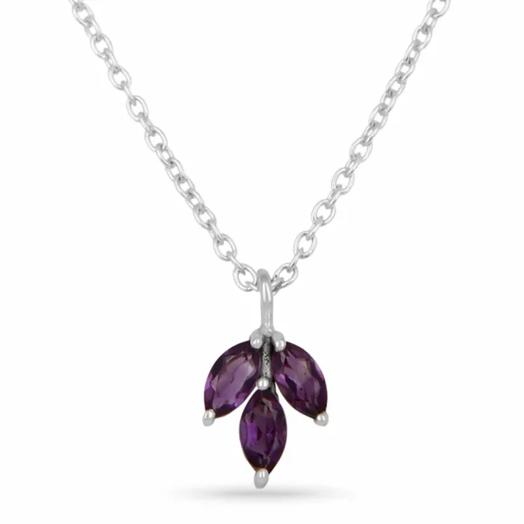 Lila ametist halsband i silver med hängen i silver