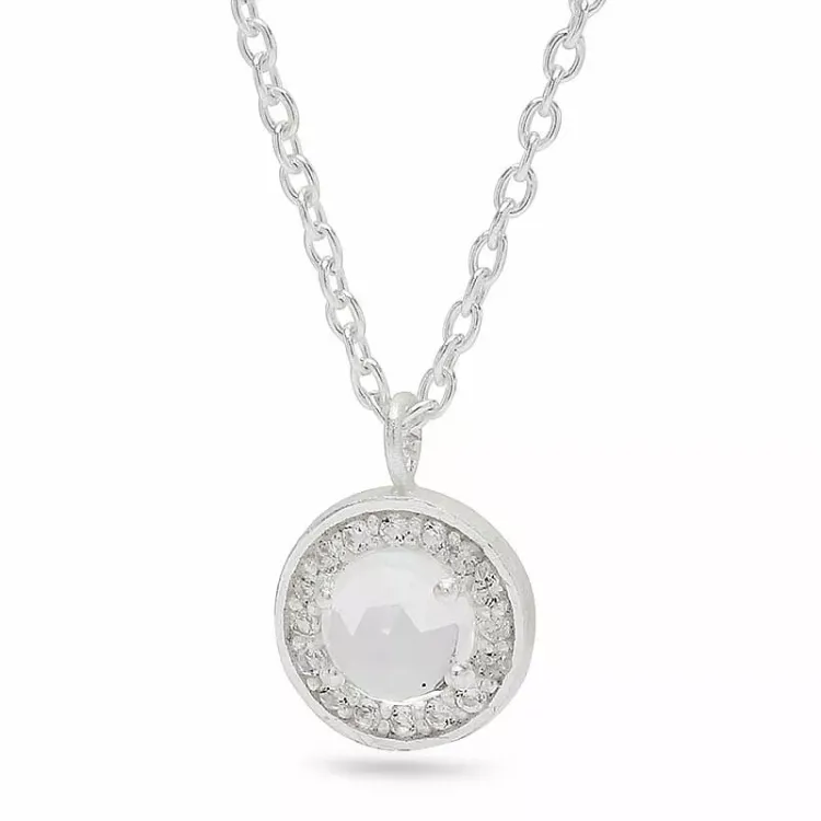 Rund kvarts halsband i silver med hängen i silver