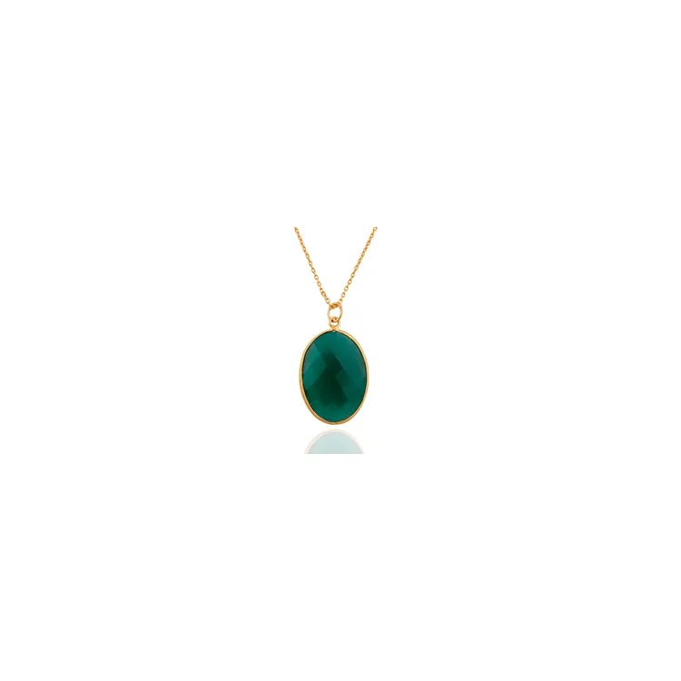 ovalt onyx halsband i förgyllt silver med hängen i förgyllt silver - Loom Stones
