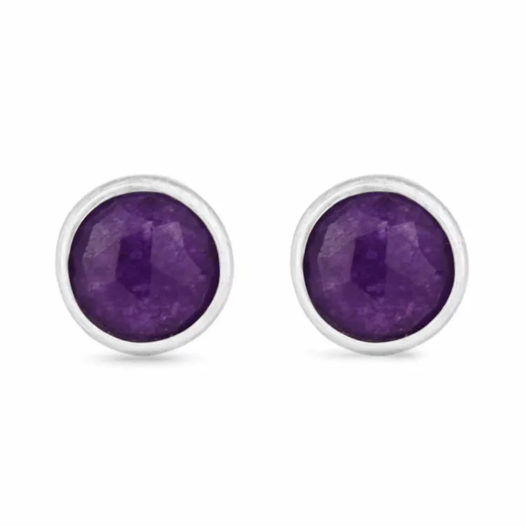 runda lila ametist örhängestift i silver - Loom Stones