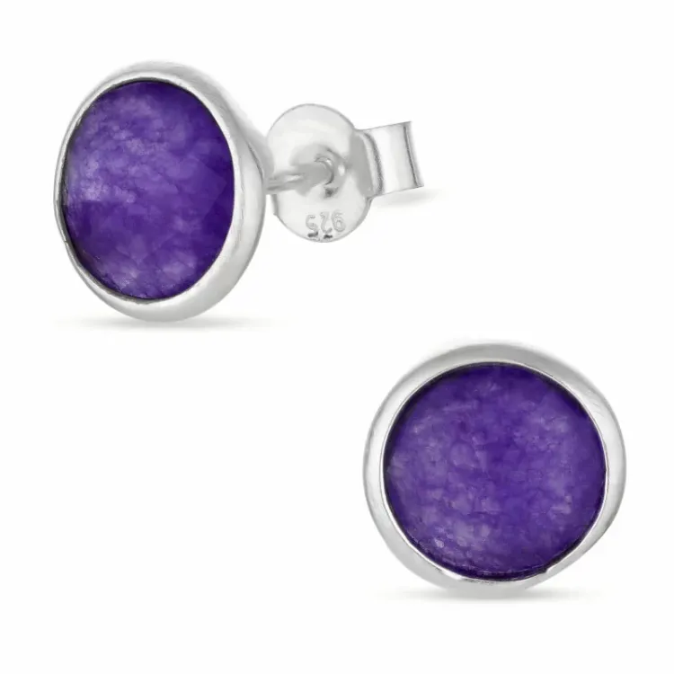 runda lila ametist örhängestift i silver - Loom Stones