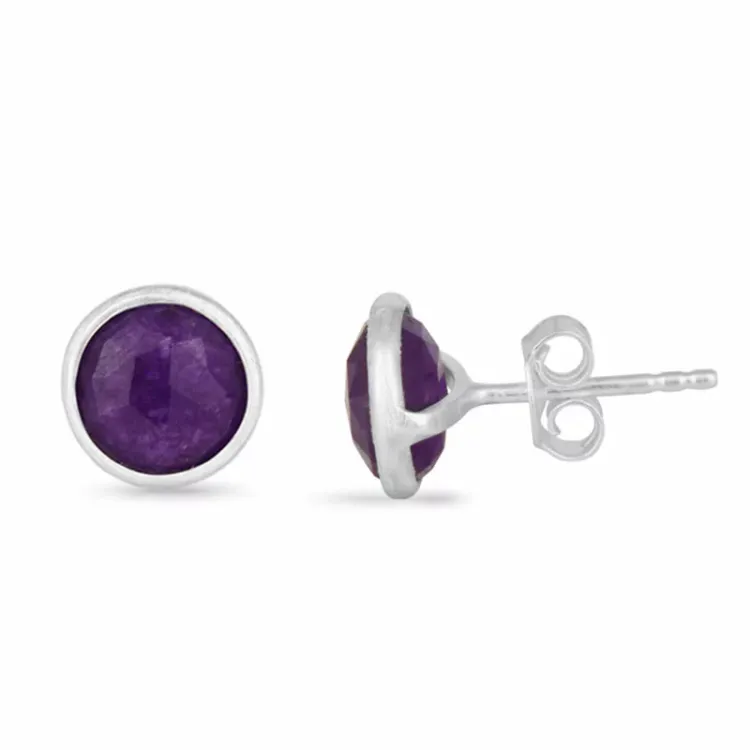 runda lila ametist örhängestift i silver - Loom Stones