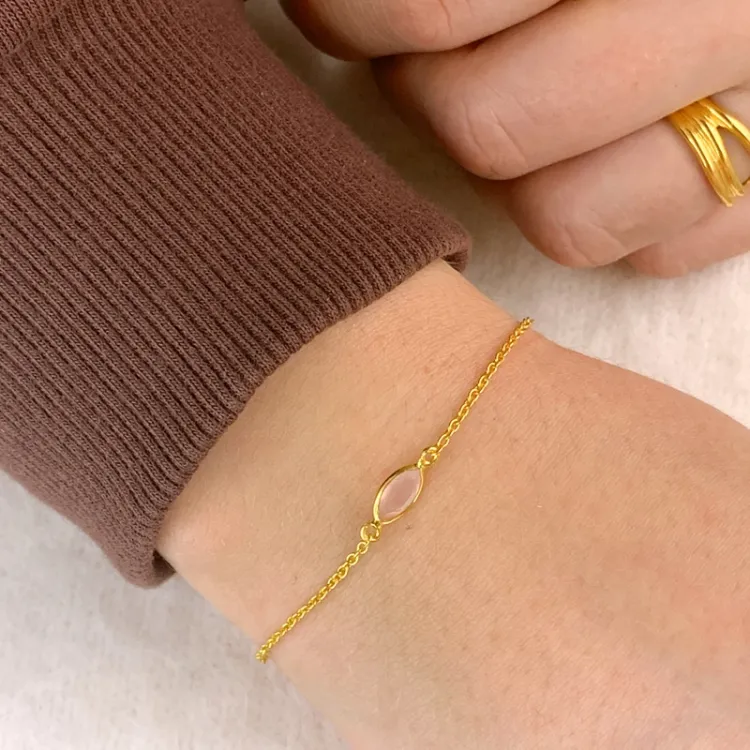 äkta  calcedonit armband i förgyllt silver 19,0 cm x 5,0 mm  - Loom Stones