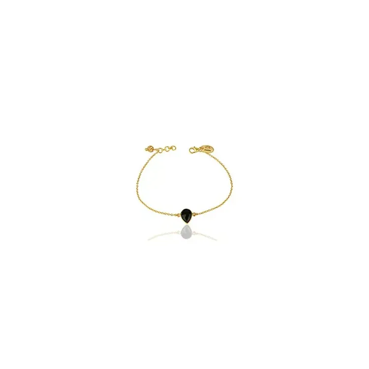 Droppe onyx armband i förgyllt silver med hängen i förgyllt silver