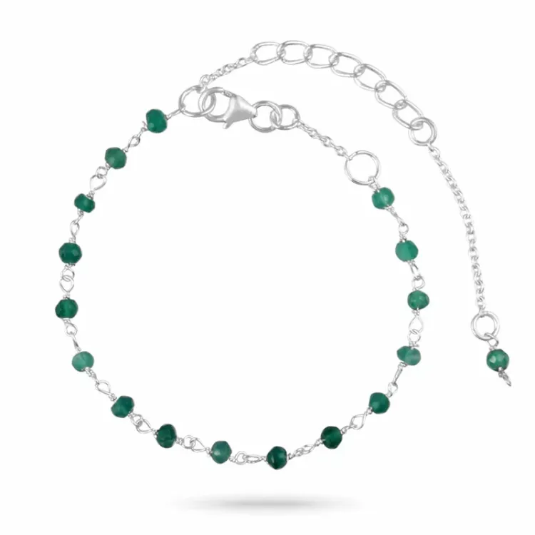 grön onyxer armband i silver 15 cm plus 6 cm x 3,0 mm  - Loom Stones