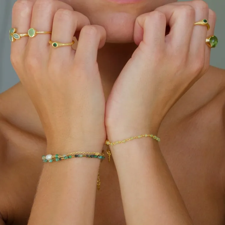 äkta peridot armband i förgyllt silver 15 cm plus 6 cm x 3,0 mm - Loom Stones