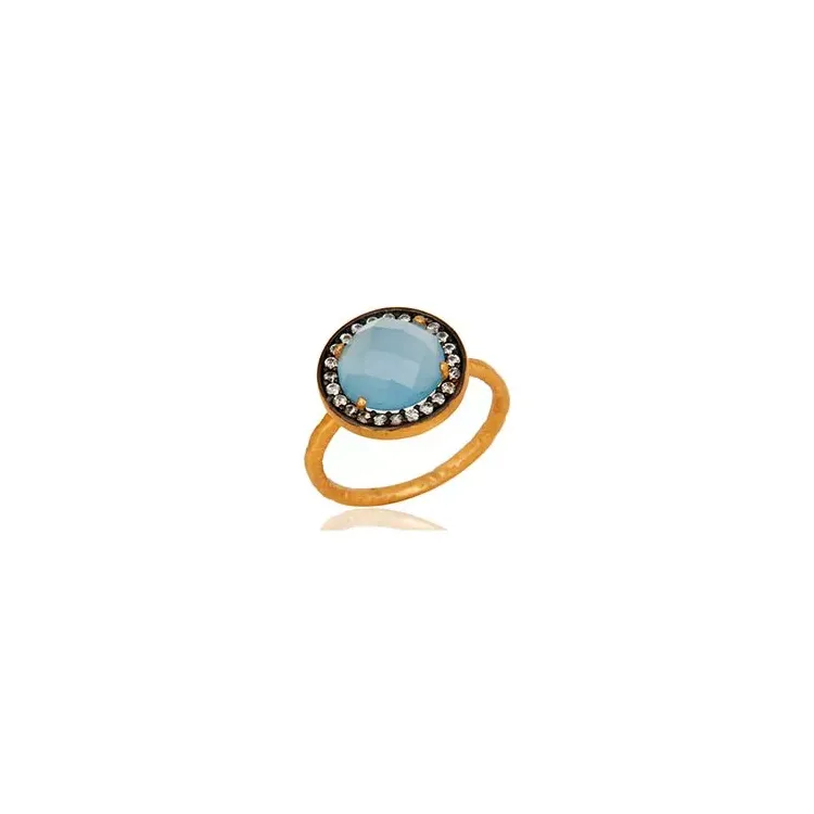 blå ring i förgyllt silver med oxiderat sterlingsilver