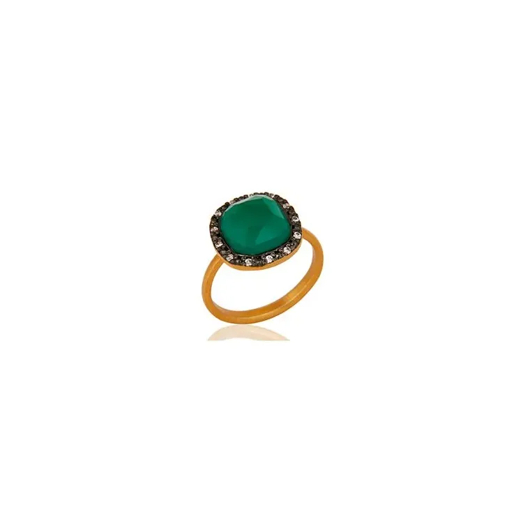 Fyrkantigt grön onyx ring i förgyllt silver med oxiderat sterlingsilver