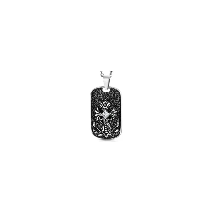 Fleur de lis kors zirkon hängen i stål
