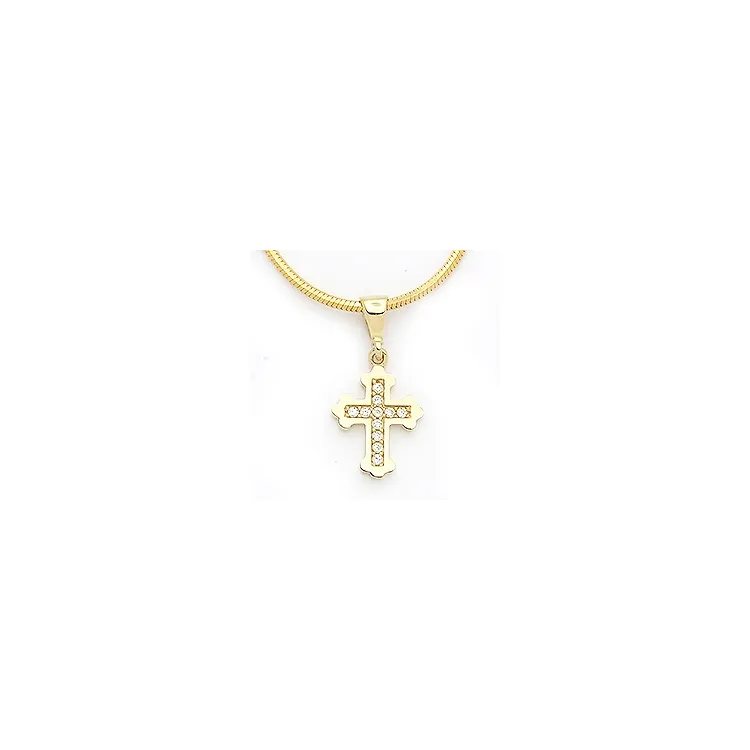 Fleur de lis kors zirkon hängen i 14 karat guld