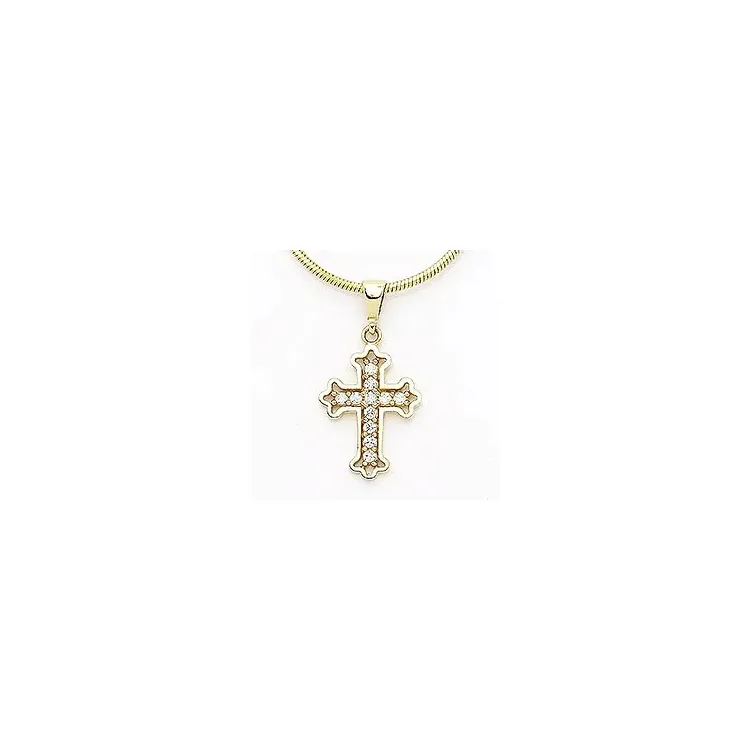 Fleur de lis kors zirkon hängen i 14 karat guld