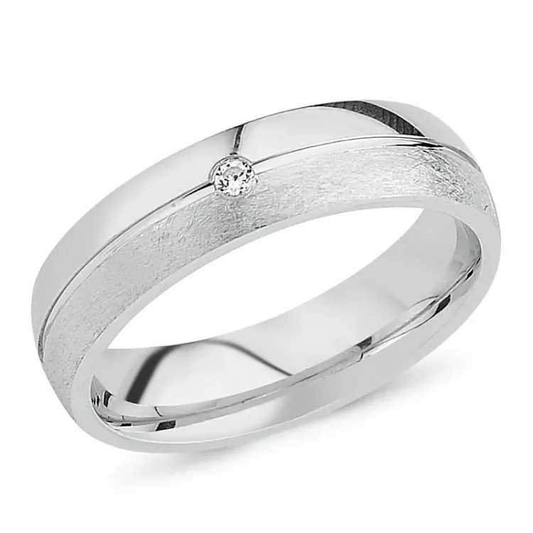sandblåst zirkon ring i rhodinerat silver