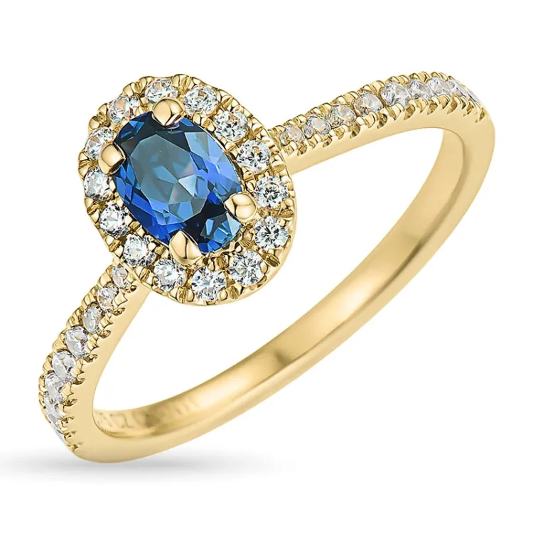 syntetisk safir guldring i 9 karat guld