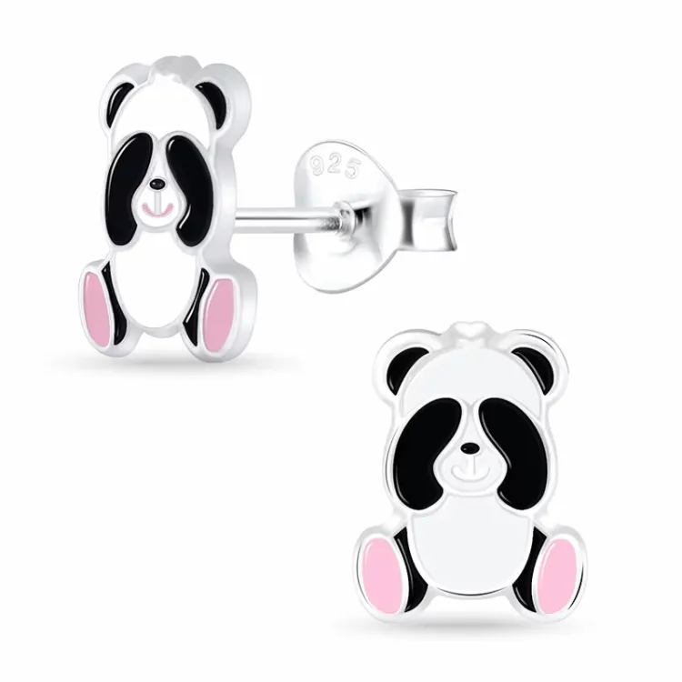 panda emalj barnörhängen i silver - Little Ones