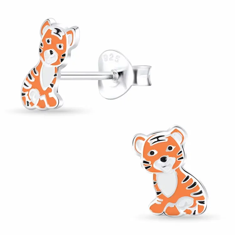 tiger barnörhängen i silver - Little Ones