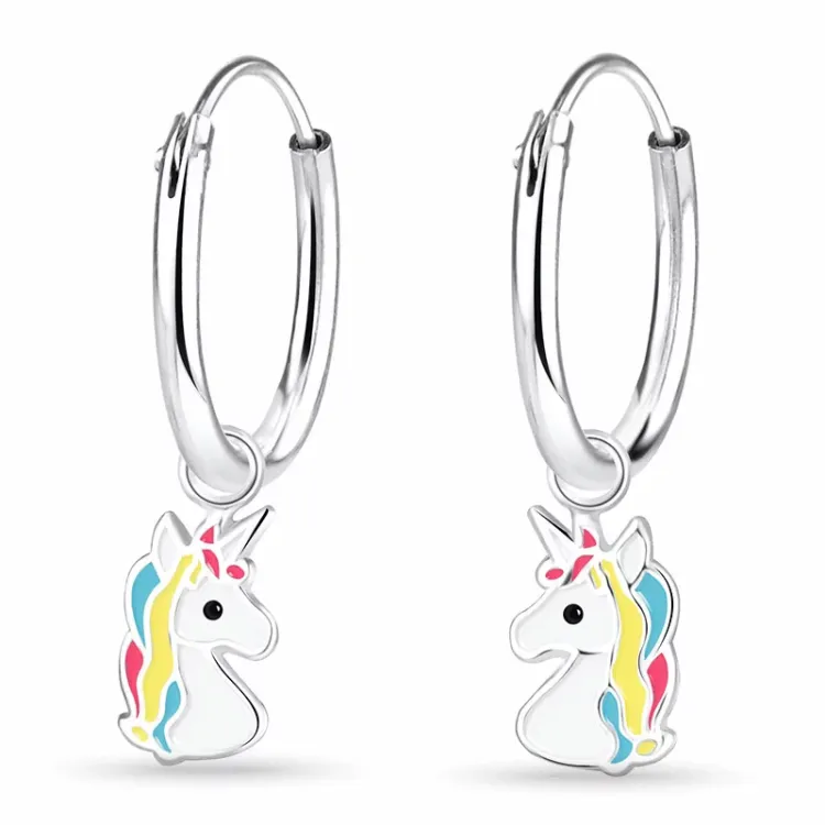 12 mm enhörning barnörhängen i silver - Little Ones