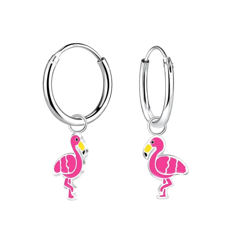 långa flamingo barnörhängen i silver - Little Ones