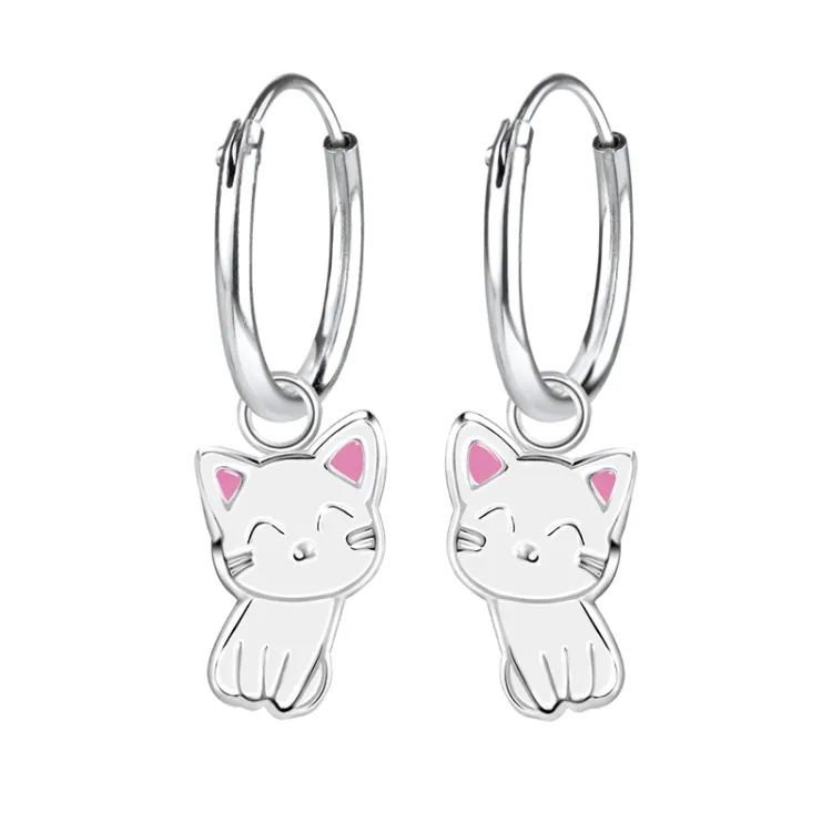 12 mm katter barnörhängen i silver - Little Ones